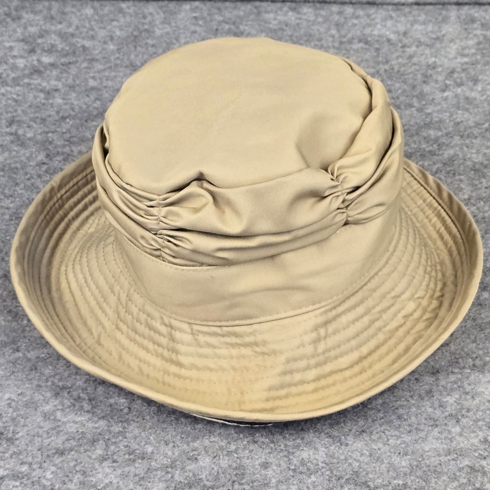 Burberry Bucket Hat Womens 7 Tan Ruched Nova Check Lining Vintage England Clean! - Picture 3 of 16